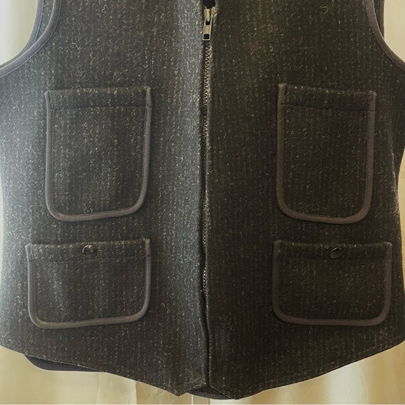 Woolrich Vintage 4 Pocket Black Pinstripe Wool Buckleback Utility Vest - Picture 6 of 8